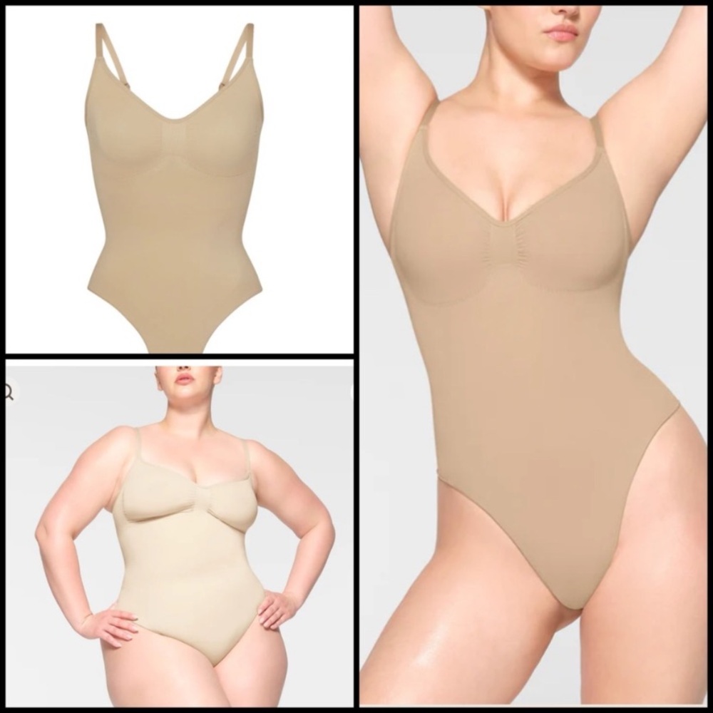 Skims Seamless Sculpting Thong Bodysuit in Clay